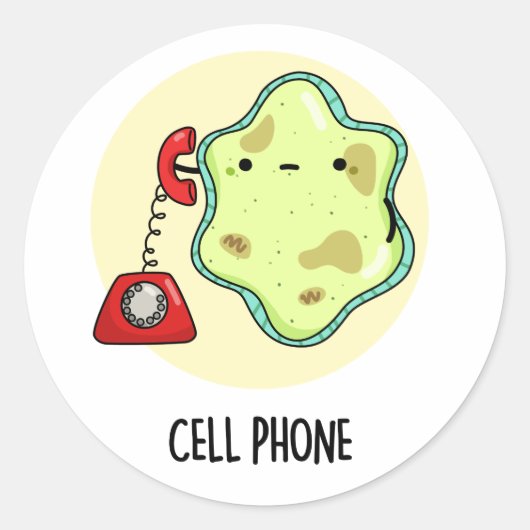 Cell Phone Funny Biology Science Pun Ronde Sticker (Voorkant)