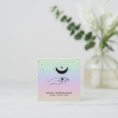 *~* Cellestial Hand Luna Moon Magic Boho Rainbow Vierkante Visitekaartje (Staand voorkant)