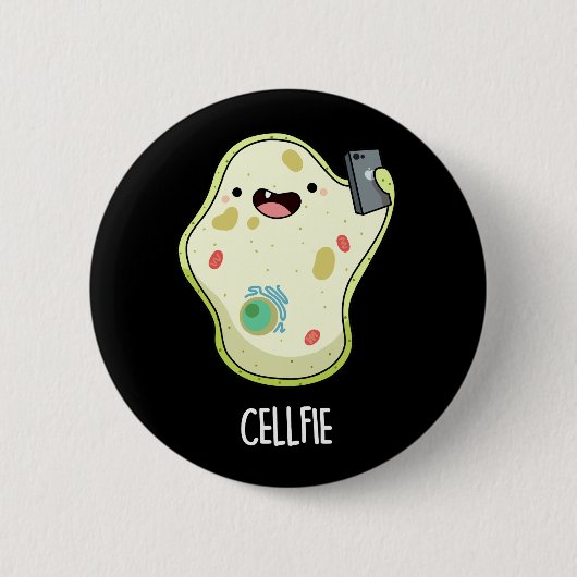 Cellfie Funny Biology Selfie Pun Dark BG Ronde Button 5,7 Cm (Voorkant)