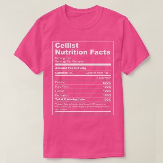 Cellist Nutrition Facts T-shirt (Design voorkant)