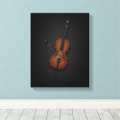 Cello & Bow Side by Side On 11x14 Black Canvas (Insitu (Houten vloer))