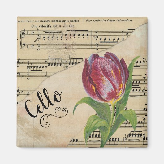 Cello Elegant Tulip  Sheet Music Magneet (Voorkant)