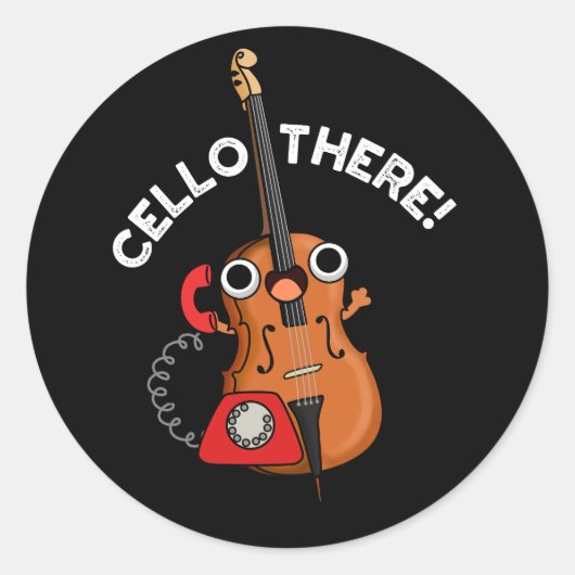 Cello Er Grappige Telefoon Pun Donker BG Ronde Sticker (Voorkant)