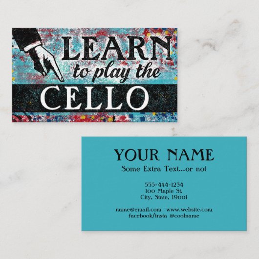 Cello Lessons Visitekaartjes - Blauw rood (Voorkant / Achterkant)