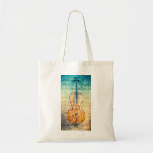 Cello met een kleurrijke muziekachtergrond tote bag