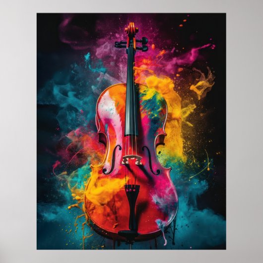 Cello met explosieve kleuren poster (Voorkant)
