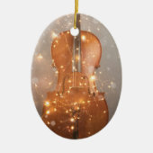 Cello met kerstverlichting, keramisch versieringsm ornament (Voorkant)