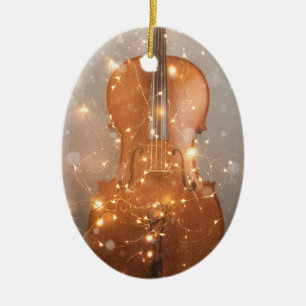 Cello met kerstversiering keramisch ornament