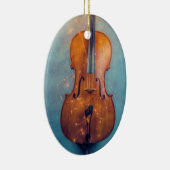 Cello met lichte kerstversiering keramisch ornament (Rechts)