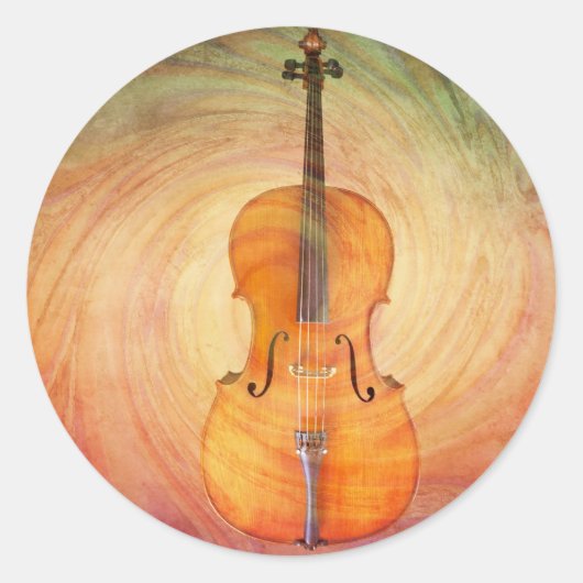 Cello met warme kleurrijke getextureerde achtergro ronde sticker (Voorkant)