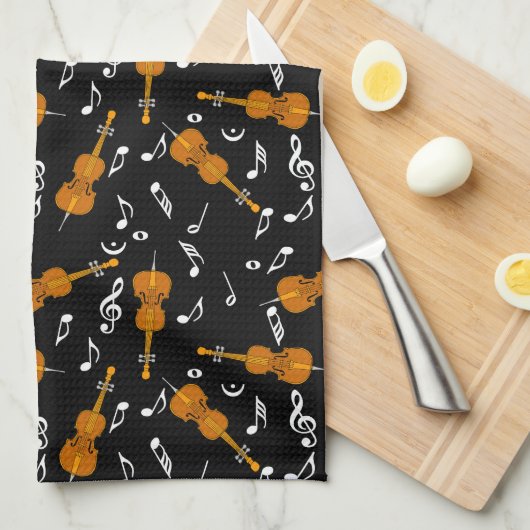 Cello Music Note Pattern Theedoek (Quarter Fold)