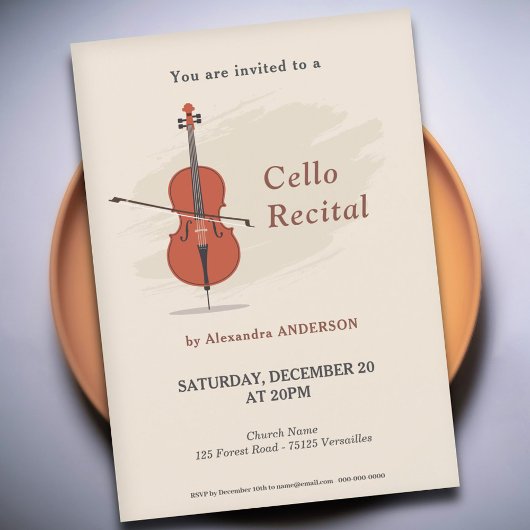 Cello Music Recital Invitation Kaart