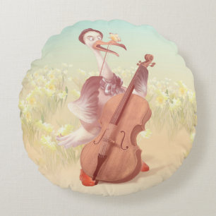 Cello Ooievaar: Klassiek Muziek Dier in Gele Weide Rond Kussen