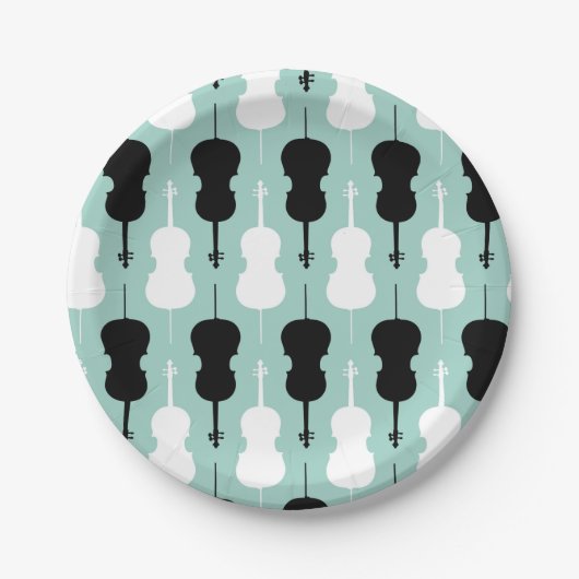 Cello Pattern - Blauwgroen, zwart en wit Papieren Bordje (Voorkant)
