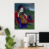 Cello Storm Art Afdrukken zwarte kattengothische m Poster (Thuiskantoor)