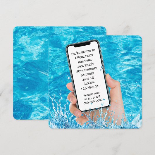 Cellphone Text 40th Birthday Pool Party Invitation Kaart (Voorkant / Achterkant)