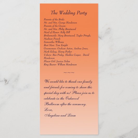 Celosia Orange Twinkle programme de mariage (Dos)