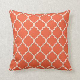 Celosia Oranje en White Quatrefoil Pattern Kussen