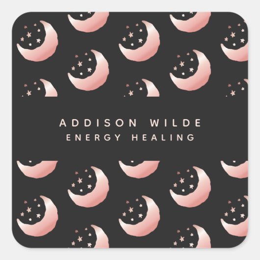Celsius Roos Gold Crescent Moon Stars Pattern Vierkante Sticker (Voorkant)