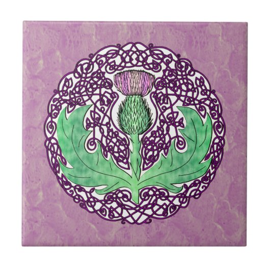 Celtic Art Scottish Thistle - Paars Tegeltje (Voorkant)