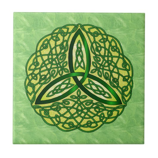 Celtic Art Trinity Knot Green en Gold Tegeltje (Voorkant)