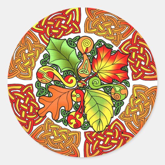 Celtic Autumn Leaves Ronde Sticker (Voorkant)