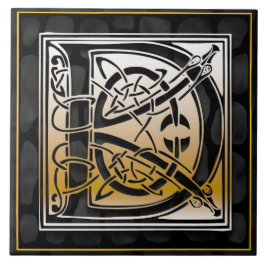 Celtic Black Stone D Monogram Initiaal Tile Tegeltje