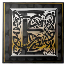 Celtic Black Stone E Monogram Initiaal Tile Tegeltje
