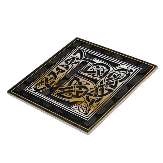Celtic Black Stone E Monogram Initiaal Tile Tegeltje (Zijkant)