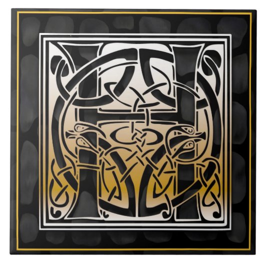 Celtic Black Stone H Monogram Initiaal Tile Tegeltje (Voorkant)