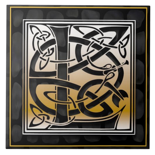 Celtic Black Stone L Monogram Initiaal Tile Tegeltje (Voorkant)