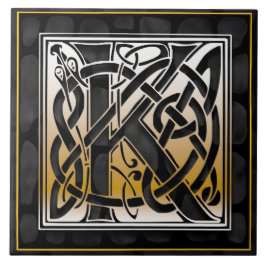 Celtic Black Stone M Monogram Initiaal Tile Tegeltje