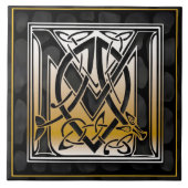 Celtic Black Stone M Monogram Initiaal Tile Tegeltje (Voorkant)