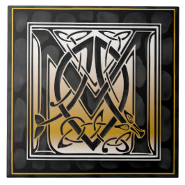 Celtic Black Stone M Monogram Initiaal Tile Tegeltje