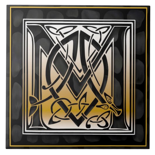 Celtic Black Stone M Monogram Initiaal Tile Tegeltje (Voorkant)