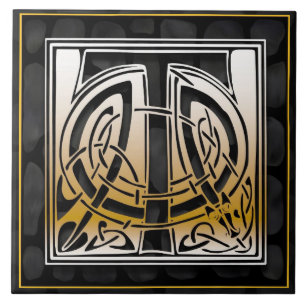 Celtic Black Stone T Monogram Initiaal Tile Tegeltje