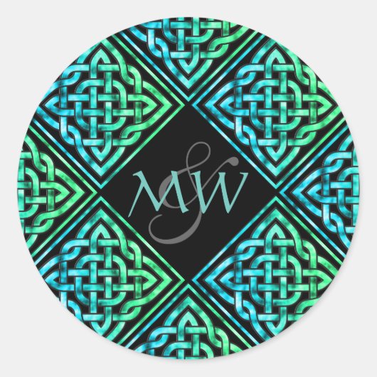 Celtic Blue Green Wedding Monogram Sticker (Voorkant)