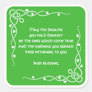 Celtic Braid - White en Green Irish Blessing (#1) Vierkante Sticker