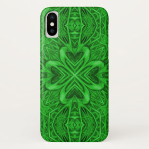 Celtic Clover  Green Fractal Kaleidoscope iPhone X Hoesje
