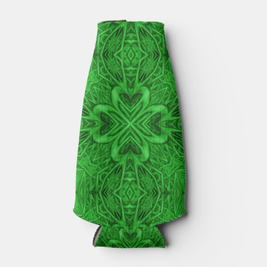 Celtic Clover  Green Fractal Kaleidoscope Flesjeskoeler (Voorkant)