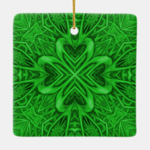 Celtic Clover  Green Fractal Kaleidoscope Keramisch Ornament