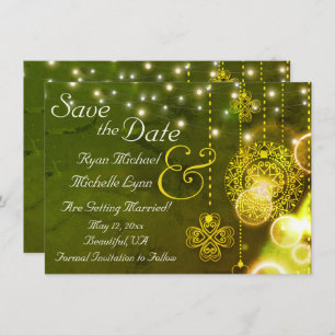 Celtic Clovers and String Lights Irish Wedding Save The Date