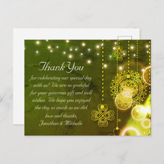 Celtic Clovers and String Lights Wedding Dank u Briefkaart (Voorkant / Achterkant)