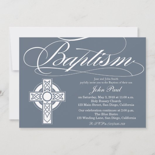 Celtic Cross Baptism Uitnodiging voor jongens (Voorkant)