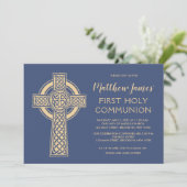 Celtic Cross First Community Invitation for Boys Kaart (Staand voorkant)