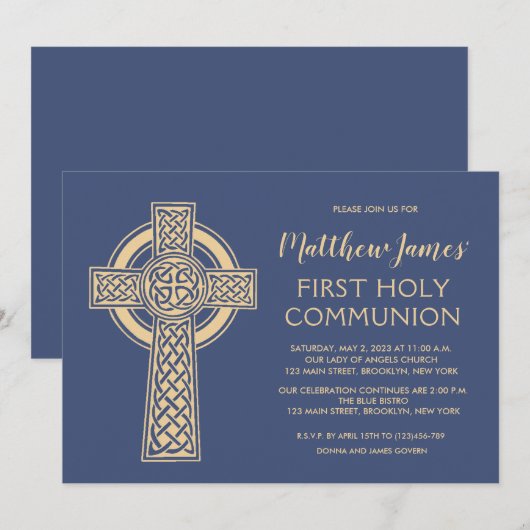 Celtic Cross First Community Invitation for Boys Kaart (Voorkant / Achterkant)