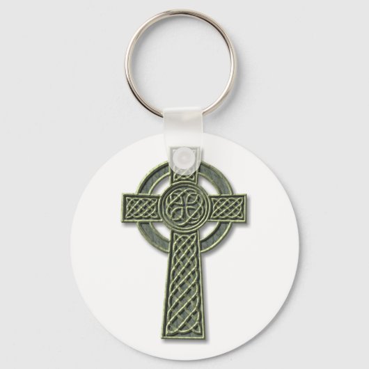 Celtic Cross - Green Stone Sleutelhanger (Voorkant)