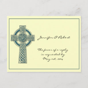 Celtic Cross in Blauwgroen Ivoor RSVP-Briefkaart Uitnodiging Briefkaart
