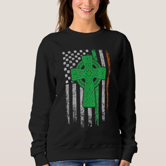 Celtic Cross Irish American Flag St Patrick's Day Trui (Voorkant)