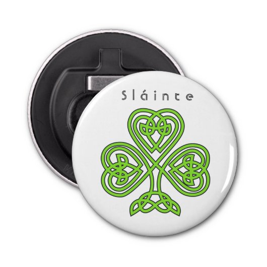 Celtic Design Shamrock St. Patrick's Day Slainte Button Flesopener (Voorkant)